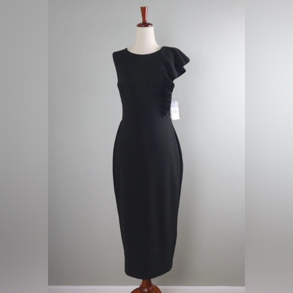 NWT Lauren Ralph Lauren Black Sleeveless Ruffle Scuba Midi Dress
Size 10